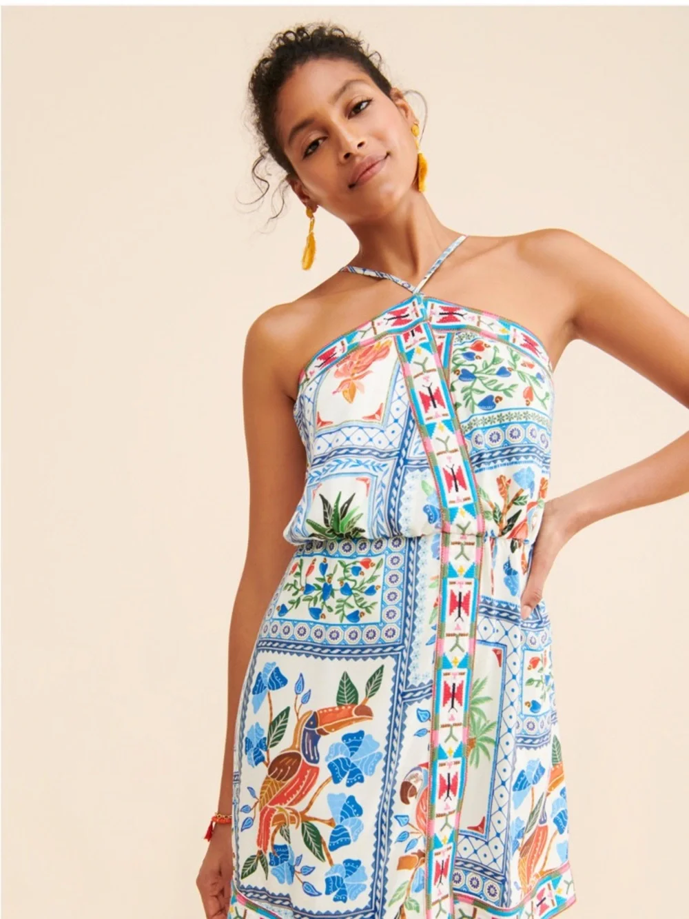 Farm Rio Tropical Tiles Embroidered Mini Dress - Picture 4 of 8